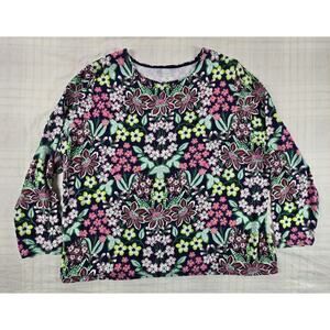 Talbots Womens The Talbots Tee Shirt Long Sleeve Navy Blue Bright Floral 3X
